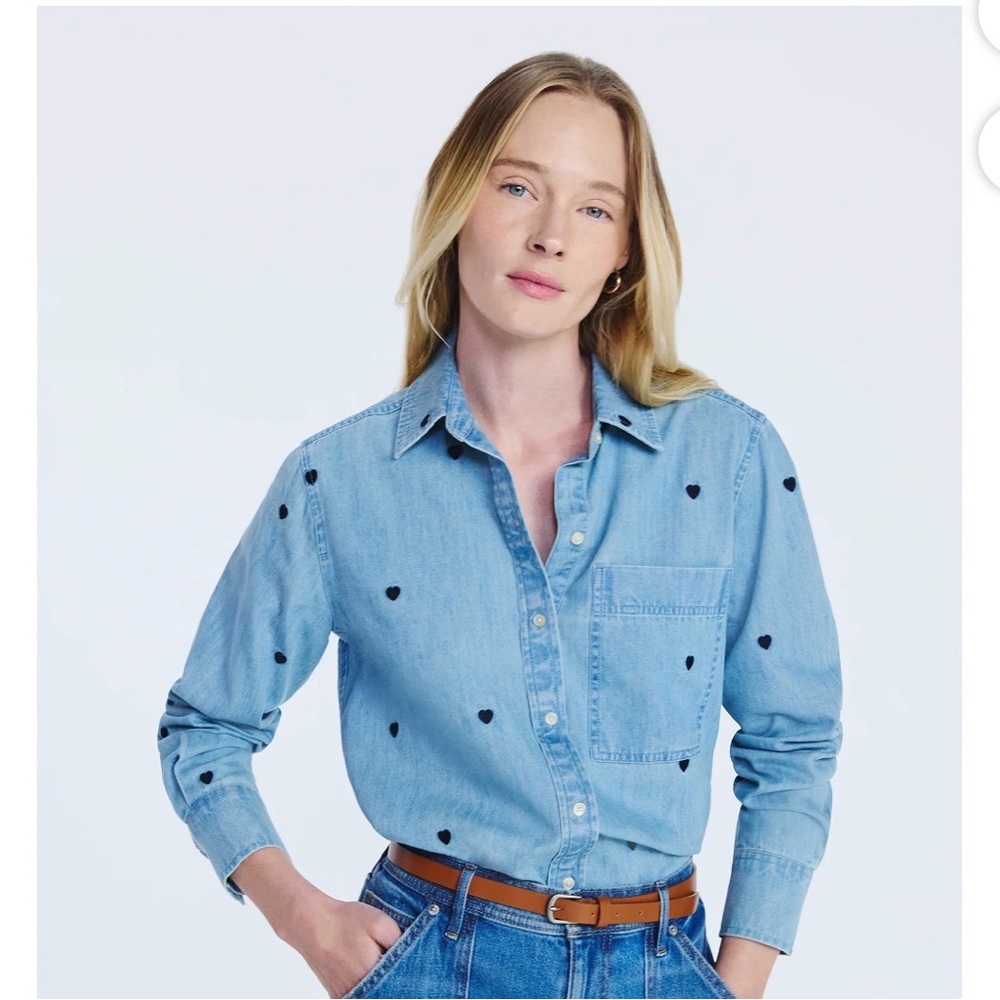 Blue Denim Shirt with Heart Pattern